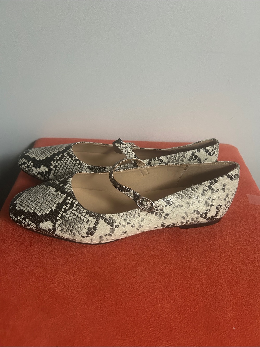 GAP Snake-Print Mary Jane Flats in Black & White
